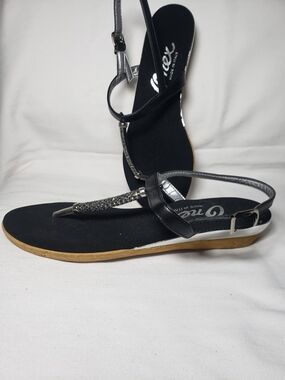 ONEX Black Silver Rhinestone Thong Slingback Wedge Sandals Women's Size 6
